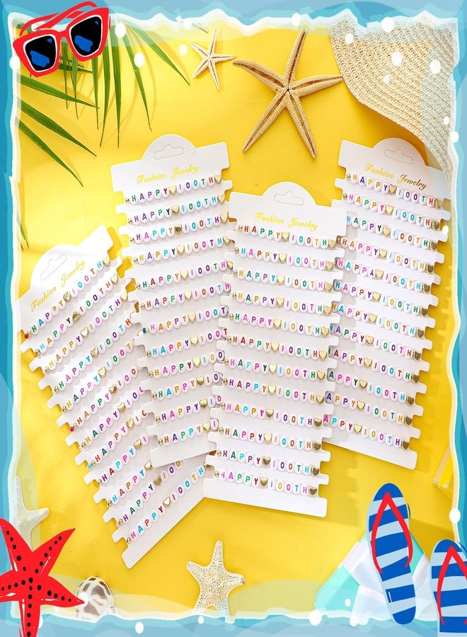 Ecation 96 Pcs Happy 100th Day Beaded Friendship Bracelets Bulk 100th Day Stretch Y2k Colorful Bracelets Cute Adjustable Jewelry for Teacher Party Gifts - Image 5